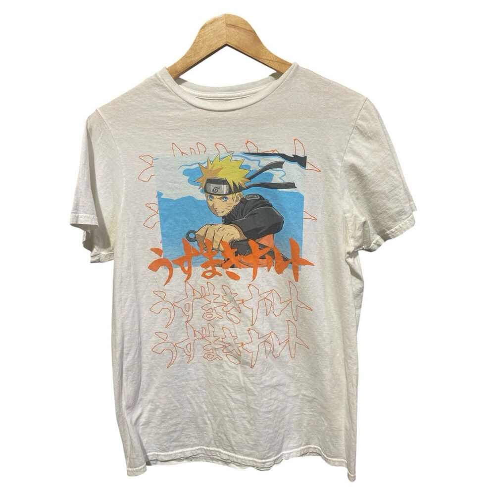 Naruto Shippuden White Graphic T-Shirt Medium Anime Cotton 2007 Viz Media Mens